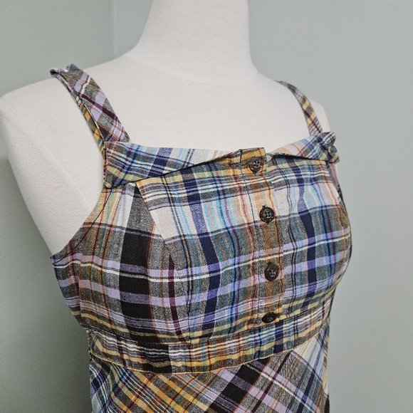 Old Navy Plaid Earthy Spring Dress Bias Cut Preppy Y2K Retro Brown Yellow - Picture 3 of 12